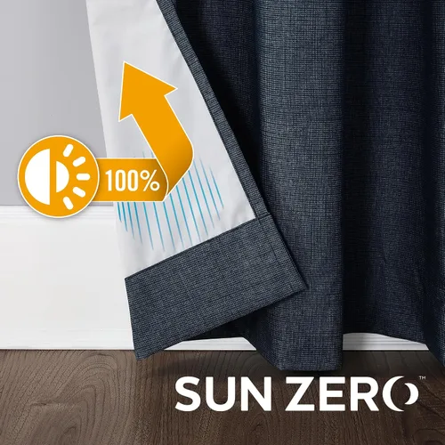 Vista 5 de Sun Zero Columbia - Paquete de 2 paneles de cortinas térmicas con ojales, 100 % opacas, ahorro de energía, 50 x 63 pulgadas, azul marino