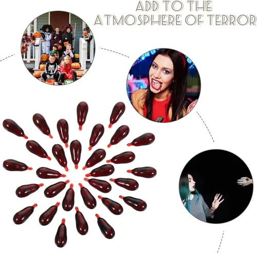 Vista 4 de Happyyami - 30 píldoras de sangre falsas de vampiro de terror, accesorios divertidos para Halloween, disfraces, broma, fiesta, truco, favores