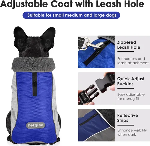 Vista 3 de Petglad Abrigo para perro, impermeable Ripstop, chaqueta de invierno para perros con agujero para correa, suéter de nieve reflectante ajustable