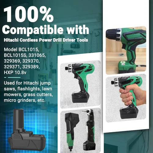Vista 3 de CREABEST Batería de repuesto de iones de litio de 10.8V-12V 3000mAh para Hitachi BCL1015