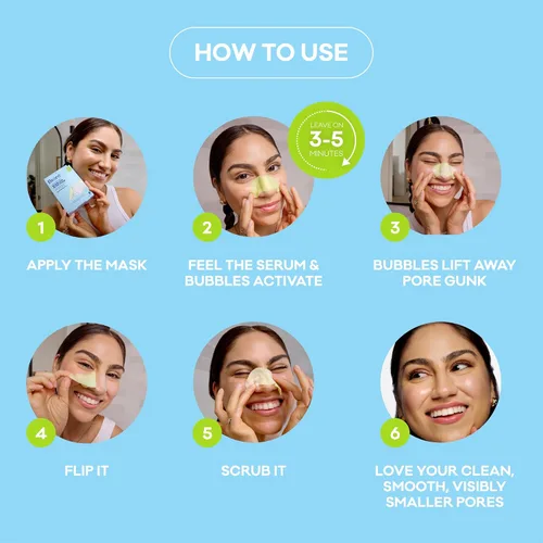 Vista 10 de Bioré Mascarilla de nariz burbujeante para refinar poros, ácido glicólico y ácido hialurónico exfoliante para cara, mascarilla limpiadora de poros