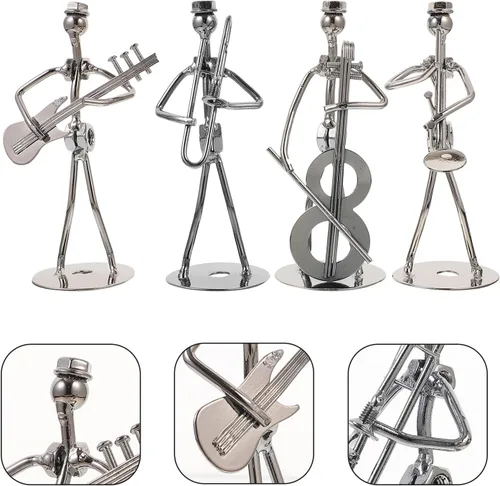 Vista 6 de ARTIBETTER Escultura decorativa de músico, juego de 4 figuras de acento, figura de banda de música de hierro, estatua de músico, guitarrista