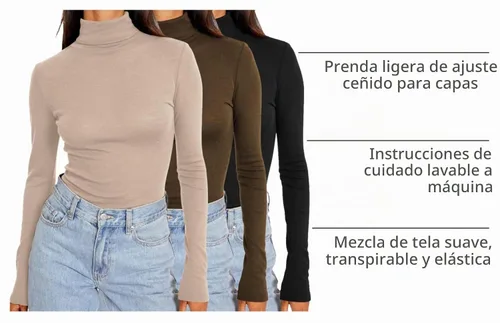 Vista 4 de SUNBS Camisetas de manga larga con cuello alto falso de 3 piezas para mujer Blackbeigecoffee3