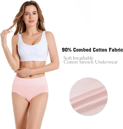Vista 4 de COSOMALL Ropa interior de cintura alta para mujer, de algodón, suaves, completas, paquete de 5