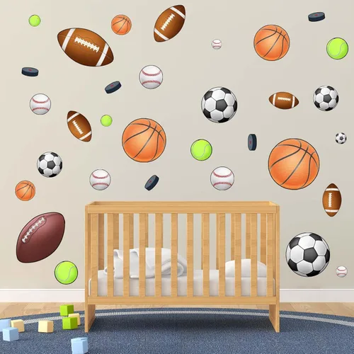 Vista 2 de Pegatinas de pared de baloncesto y fútbol - Adhesivos de pared para niños y bebés - Decoración de pared para habitación infantil, sala