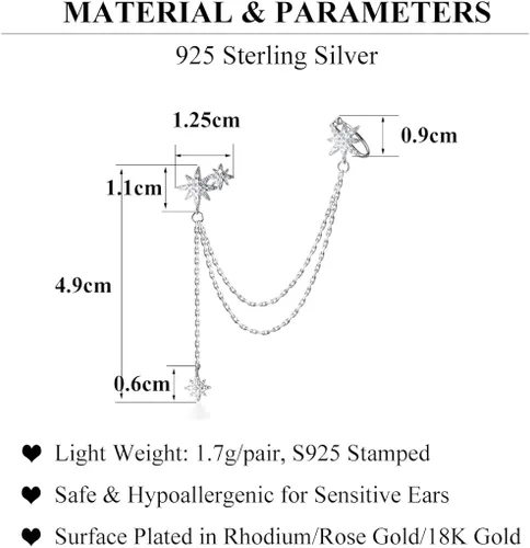 Vista 6 de SLUYNZ - Aretes de plata de ley 925 con diseño de estrella para mujeres adolescentes niñas aretes de estrella