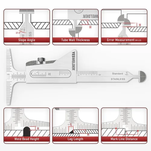 Vista 5 de YESWELDER Medidor de soldadura HI-LO de acero inoxidable en pulgadas y métricas para medición de tubos después del ajuste/alineación, brecha