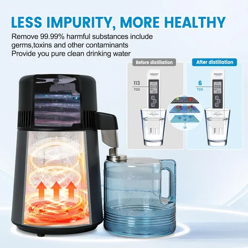 Vista 2 de DC HOUSE 1 Gallon Water Distiller Machine, 750W 4L Pure Distilled Water Maker Machine with Container for Home Countertop Table Desktop, Drinking