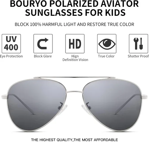 Vista 5 de Gafas de sol polarizadas de aviador para niños, niñas, jóvenes y jóvenes de 5 a 18 años