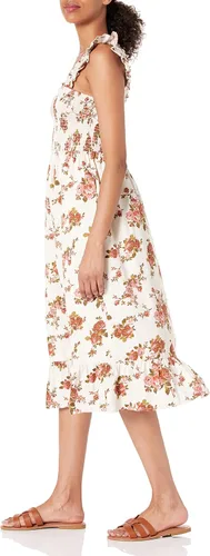 Vista 3 de The Drop - Kimi - Vestido fruncido por debajo de la rodilla con volantes en los hombros para mujer