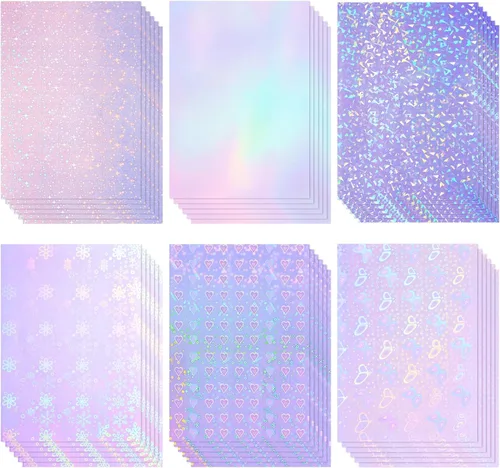 Vista 11 de 60 hojas de hojas holográficas laminadas de purpurina transparente tamaño A4, papel adhesivo de vinilo con superposición holográfica, película