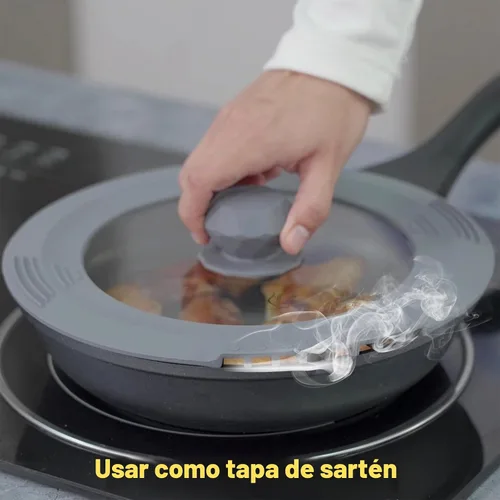 Vista 3 de Tapa de filtro templado para olla de pasta, olla de sopa con borde de silicona resistente al calor, tapas universales para verter agua, aceite Negro