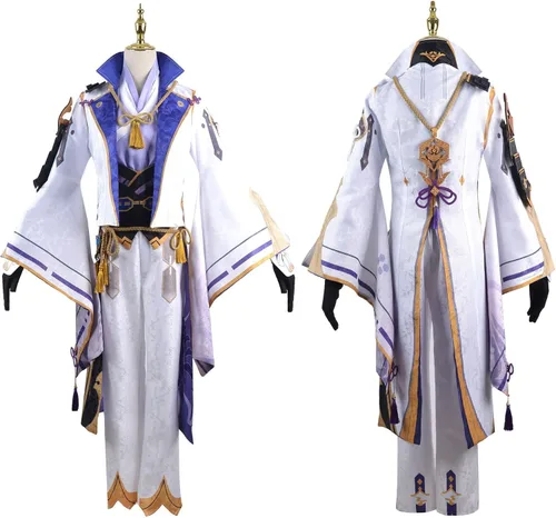Vista 5 de Game Genshin Impact Kamisato Ayato - Disfraz de cosplay con accesorio, uniforme de anime, traje de Halloween