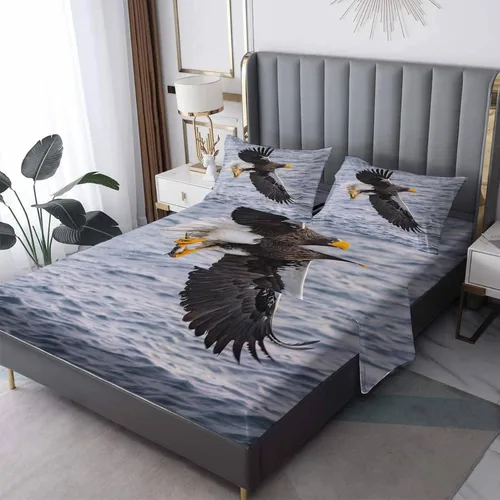 Vista 8 de Juego de sábanas de 3 piezas con estampado de animales y vida silvestre, tamaño individual, sábanas y fundas de almohada de microfibra suave