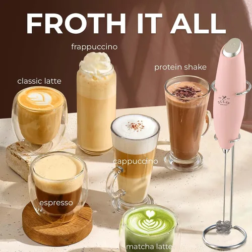 Vista 209 de Zulay Milk Boss Espumador de leche potente manual, hace espuma para latte, batidor para mezclar bebidas, café, miniespumador para capuchino, frappé
