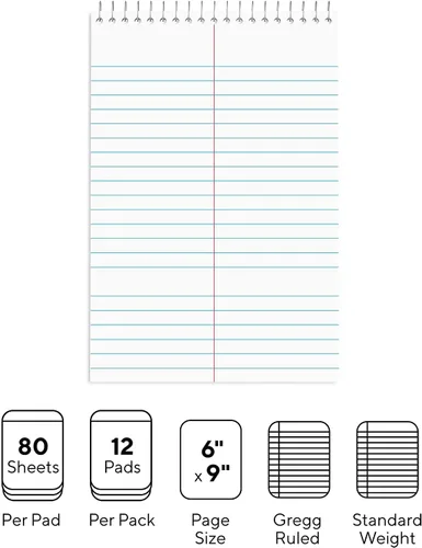 Vista 2 de Staples Bloc de notas Steno, 6 x 9 pulgadas, con rayas Gregg, encuadernado con alambre, paquete de 12