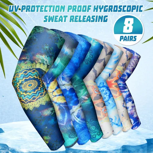 Vista 3 de Mepase 8 pares de mangas de jardinería deportivas mandalas para mujeres y hombres, protección solar UV, mangas de enfriamiento, protección de brazo