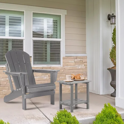 Vista 2 de Apolimi Adirondack - Mesa auxiliar para exteriores, mesa auxiliar de patio resistente de 2 niveles, resistente a la intemperie, mesa auxiliar sólida