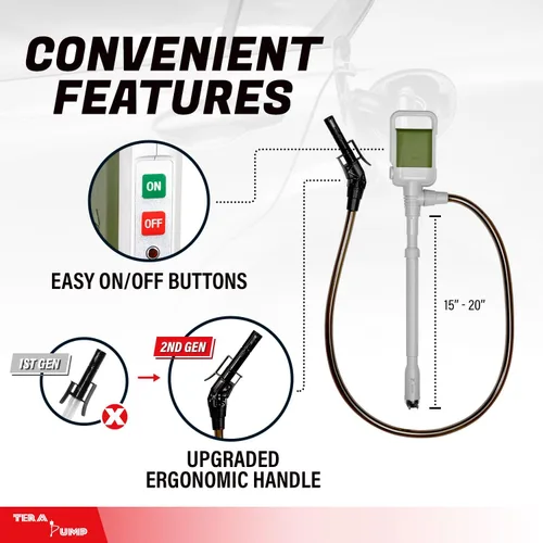 Vista 8 de TERA PUMP TRCDA de 2ª Generación - Bomba de Transferencia de Combustible Portátil con Parada Automática (2.5 Gal/Min) Tubo de Succión Ajustable