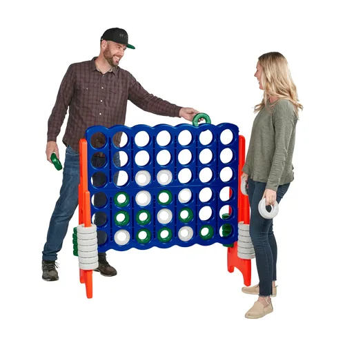 Vista 10 de ECR4Kids Juego gigante Jumbo de 4 a puntuación con 42 anillos y deslizadores de reinicio, juegos para niños, azul/naranja
