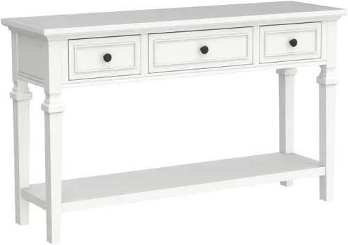 Vista 5 de P PURLOVE Mesa consola retro con cajón, mesa de entrada de granja, mesa de sofá de madera maciza para entrada y pasillo