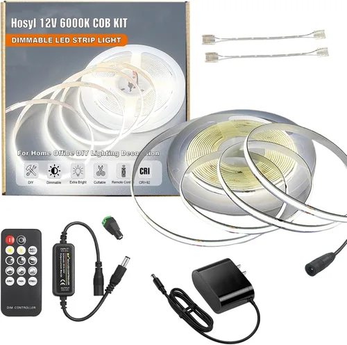 Vista 8 de Kit de tira de luces LED de mazorca blanca cálida regulable con control remoto RF y fuente de alimentación UL 12V 3000K CRI93+ sin puntos oscuros