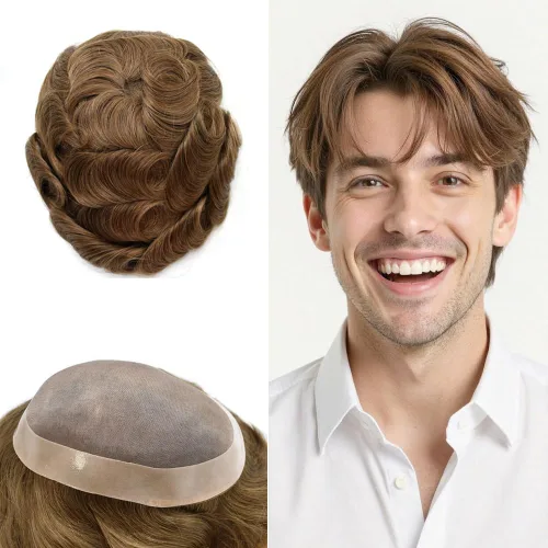 Vista 32 de Mens Toupee Hair Piece Real Human Hair Fine Mono Toupee para hombres Sistema de reemplazo de cabello para hombre Postizo Protesis Capilar Para