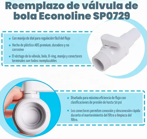Vista 5 de SP0729 Econoline - Válvula de bola de 2 vías de repuesto compatible con Hayward – 1.5" MIP x 1.5" - 1.25" Adaptador de manguera Econoline ABS, 50