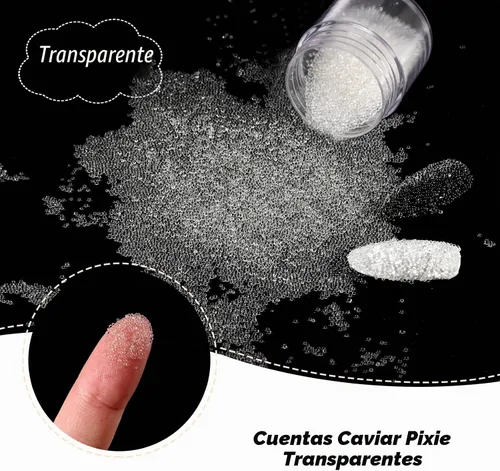 Vista 2 de Laza Cuentas de caviar para uñas de 2 colores, cuentas de micro pixie de 0.024-0.031 pulgadas (0.6-0.8mm), cuentas de burbujas de vidrio, gotas