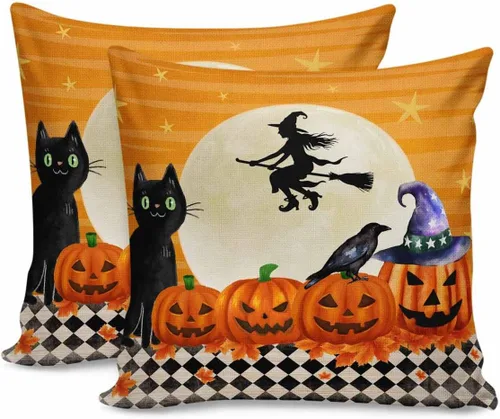 Vista 10 de Juego de 2 fundas de almohada de Halloween de 20 x 12 pulgadas, diseño de castillo embrujado, fantasma, fundas de cojín decorativas, fundas