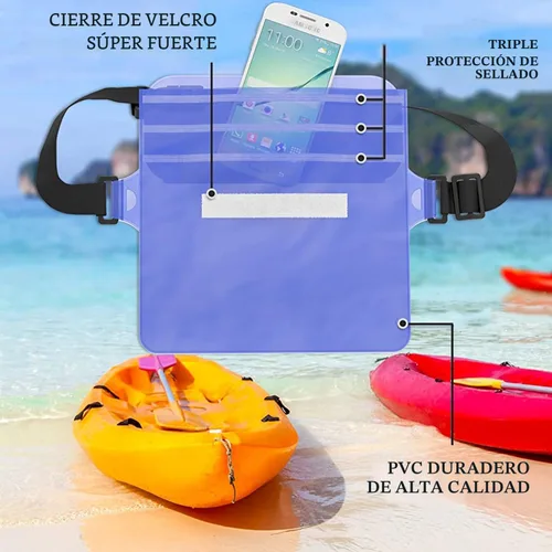 Vista 4 de CADONO Paquete de 2 fundas impermeables con correa ajustable para la cintura Bolsa seca sensible al tacto en pantalla, mantiene tu teléfono y Negro