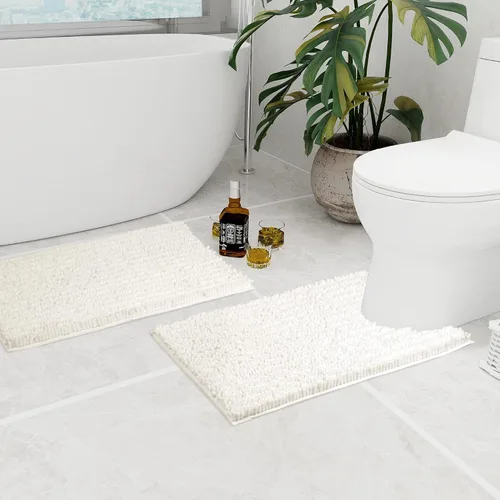 Vista 39 de Walensee Alfombra de baño antideslizante (32x20, azul oscuro) absorbente de agua, súper suave, felpilla peluda, lavable a máquina, se seca