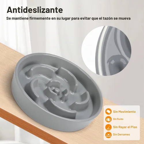 Vista 4 de Cuenco de cerámica para perros de alimentación lenta, 2 tazas de plato de Flor - Gris