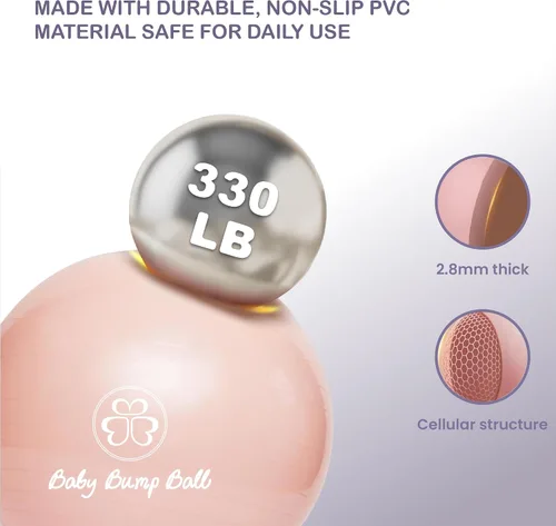 Vista 4 de Pelota de parto Baby Bump para embarazo y parto Bola de maternidad, yoga, pilates y ejercicio Diseño antiestallido y antideslizante