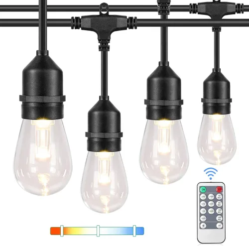 Vista 11 de Cadena de luces para exteriores de 96 pies (48 x 2), luz de patio de alambre blanco resistente de grado comercial con bombillas LED S14 Blanco-2700K