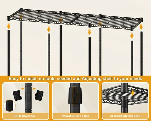 Vista 5 de ULIFHOME E14C - Sistema organizador de armario resistente, estantes de ropa independientes para colgar ropa, perchero ajustable de 58 pulgadas