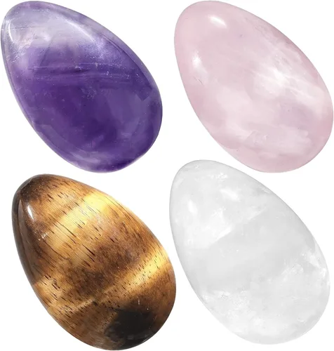 Vista 7 de TUMBEELLUWA Kit de 4 huevos de piedra de cristal de Reiki, piedras naturales pulidas para el bolsillo de la palma para eliminar el estrés, sodalita