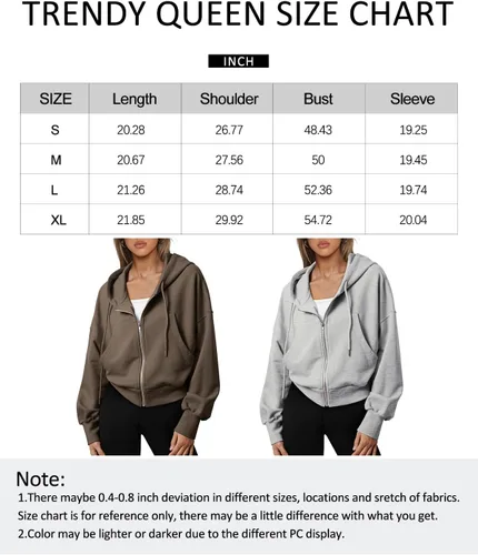 Vista 6 de Trendy Queen Sudaderas con capucha para mujer, con cremallera completa, sudaderas recortadas, suéteres casuales con capucha, ropa de otoño e