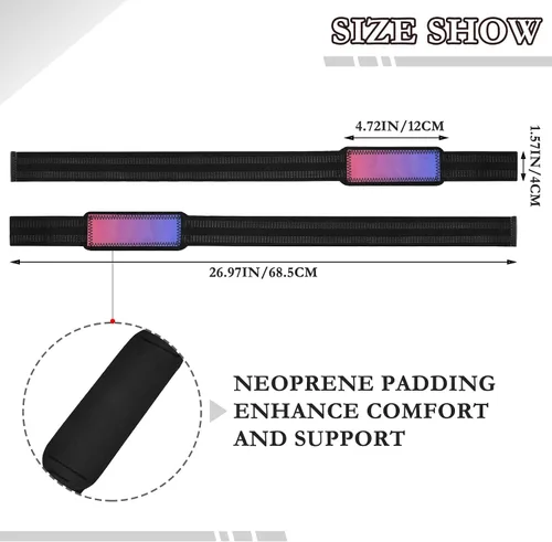 Vista 3 de Red Blue Gradient Weight Lifting Straps 26" Power Workouts Working Out Gym Accessories for Powerlifting, Strength Training, Bodybuilding