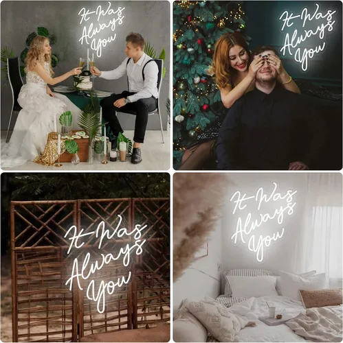 Vista 3 de Letreros de neón con texto en inglés «It Was Always You» para propuesta de boda, letrero de neón grande con luz LED para compromiso, dormitorio