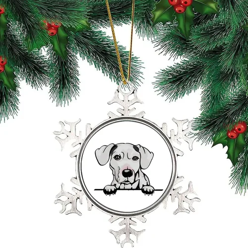 Vista 6 de Adorno de copo de nieve de metal – Sato Dog Ornament Acuarela Peeking Dog Mom Pet Novedosos adornos de copo de nieve de metal regalo para perro mamá