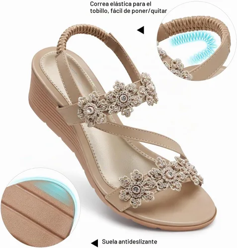 Vista 5 de SHIBEVER Womens Wedge Sandals: Well-Cushioned and Support for Comfortable Beige