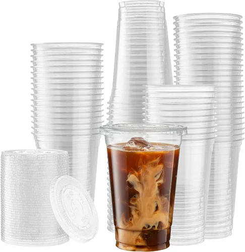 Vista 12 de ELEGANT DISPOSABLES Vasos de PET transparentes con tapas planas para café helado (12 onzas)