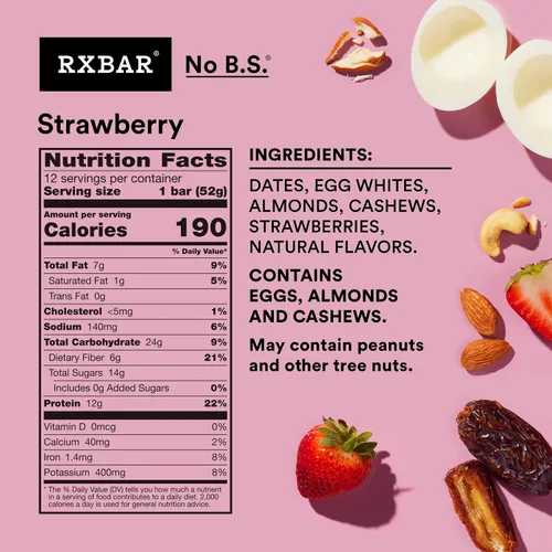 Vista 2 de Barras de proteína RXBAR, 12g de proteína, aperitivos sin gluten, fresa, caja de 22oz (12 barras)