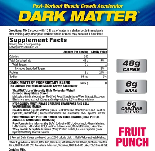 Vista 3 de MHP Dark Matter Después del Entrenamiento, Acelerador de Recuperación, con Creatina de Fase Múltiple, Hidrato de Carbono de Maíz Ceraceo, 6g EAAs
