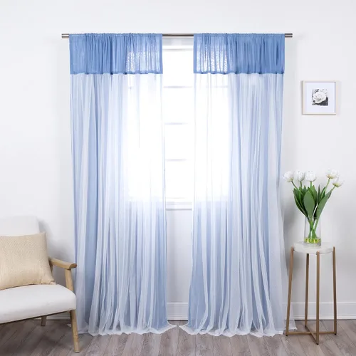 Vista 9 de Best Home Fashion Juego de 2 cortinas superpuestas de lino sintético de tul transparente con bolsillo para barra, filtro de luz, para sala de estar