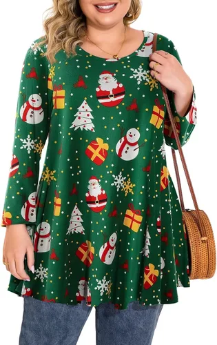 Vista 27 de BELAROI Blusas tipo túnica de manga 3/4 para mujer, talla grande, cómoda para usar con leggings, estilo casual 5-Winered