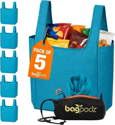 Vista 8 de Bolsas de comestibles reutilizables resistentes plegables y lavables, hechas de nailon RipStop con capacidad para 50 libras, diseñadas en Estados