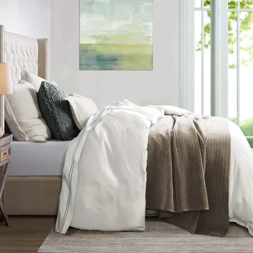 Vista 11 de HiEnd Accents Hera - Juego de edredón de lino a medida de 3 piezas con fundas de almohada, juego de ropa de cama de color liso gris Queen