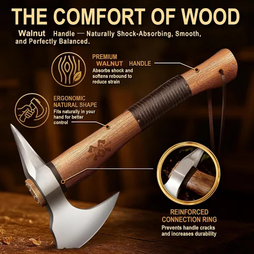 Vista 3 de Grumpy Bear - Hacha de supervivencia de 15" para acampar y hacer camping – Hoja forjada de acero al carbono de alta calidad con mango de madera